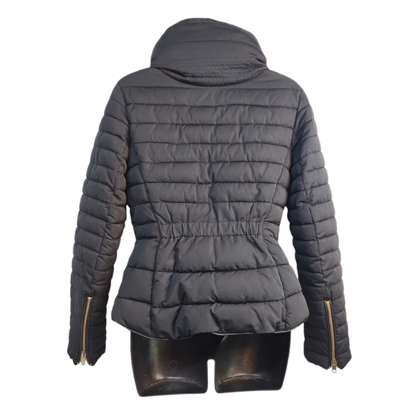 Zara Black Puffer Jacket with Fur Hood - Picture 3 of 11